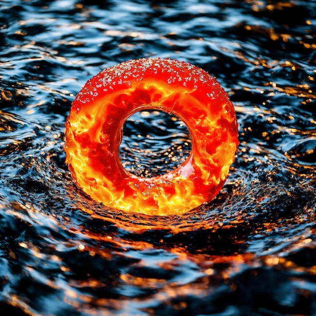 Foto brand een donut in water.