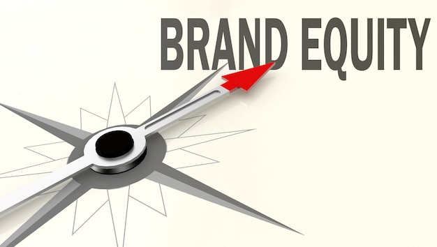 Brand equity word on compass with red arrow