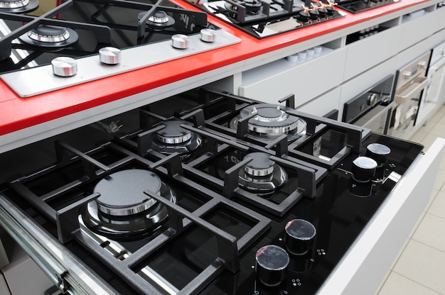 Brand new gas stove panels at appliance store