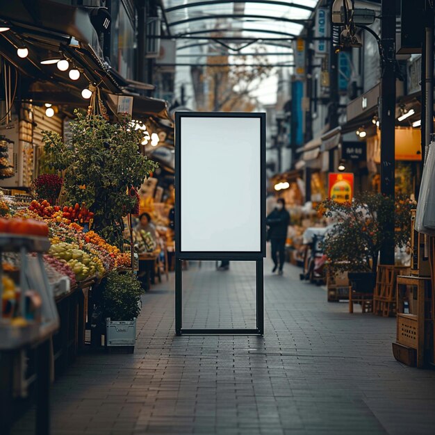 Brand visibility Signboard mock up amidst the blurred background of a market For Social Media Post S