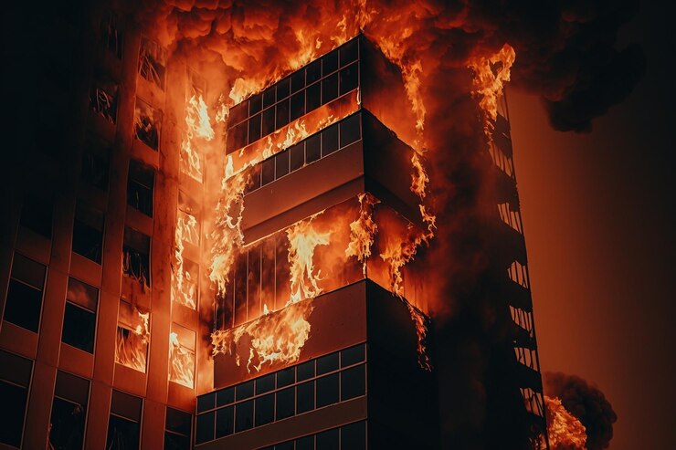Brandend flatgebouw illustratie Generatieve AI