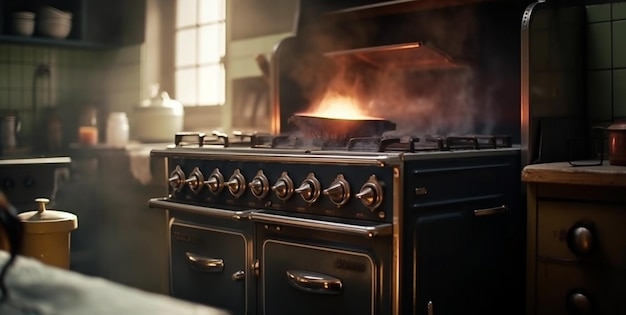 Foto brandend vuur in de keuken generatieve ai