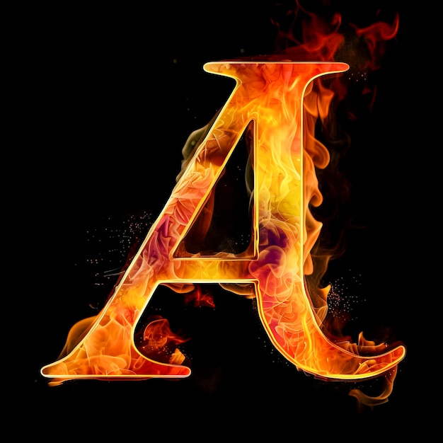 Brandende A Realistische vlammen en vonken die de letter A op een zwarte achtergrond omvatten