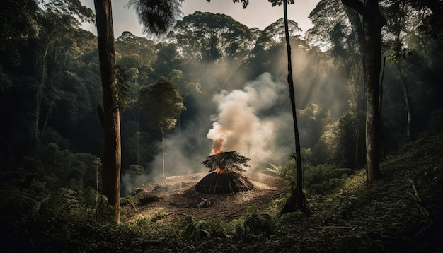 Brandende berg verschroeide aarde natuurvernietiging onthuld gegenereerd door AI