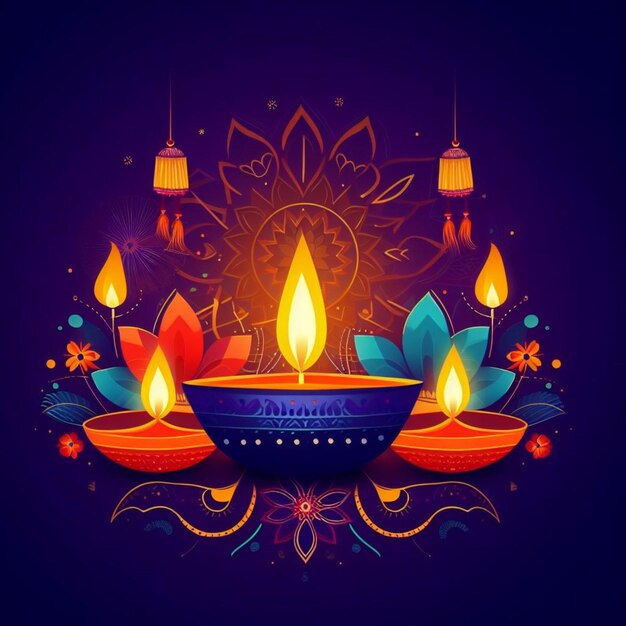 Brandende Diya-lampen in diwali