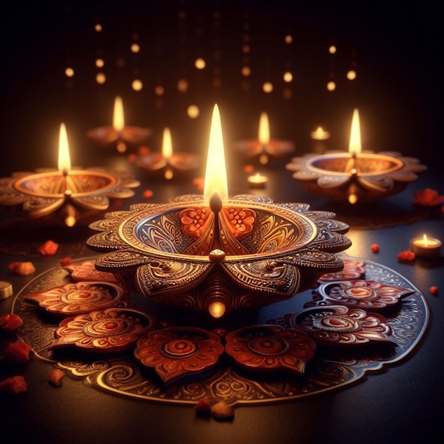 Brandende Diya-lampen in diwali