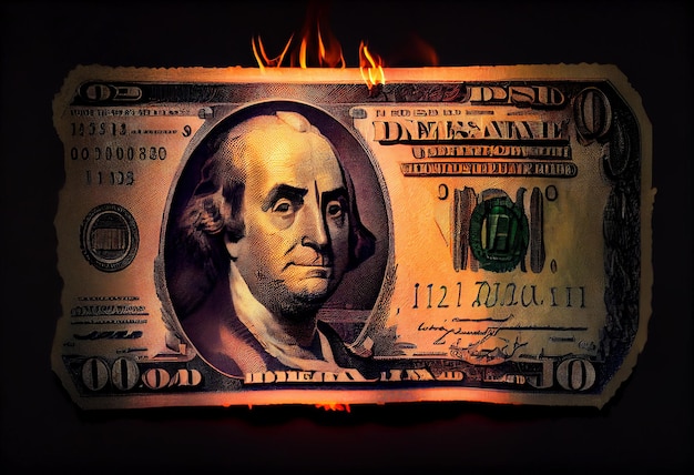 Brandende dollar op een donkere achtergrond