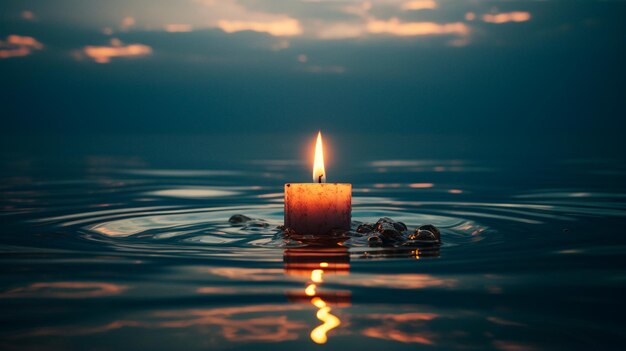 Foto brandende kaars in de zee