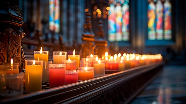 Brandende kaarsen in de kerk.