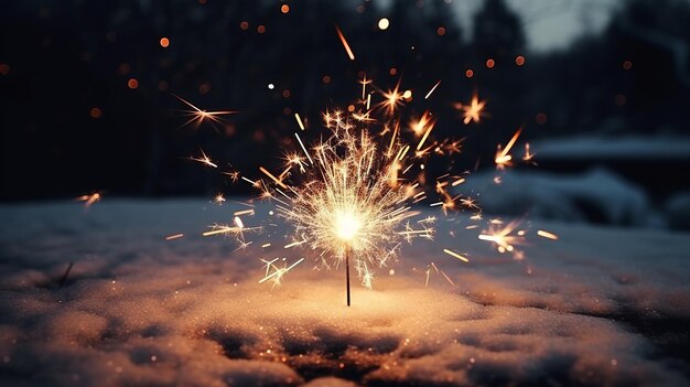 Foto brandende vonk in de hand op bokeh achtergrond nieuwjaarsconcept