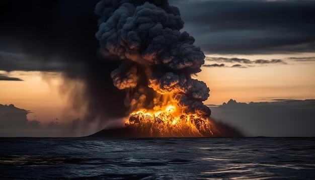 Brandende zonsondergang hemel natuurlijk fenomeen van vuur en vernietiging gegenereerd door AI