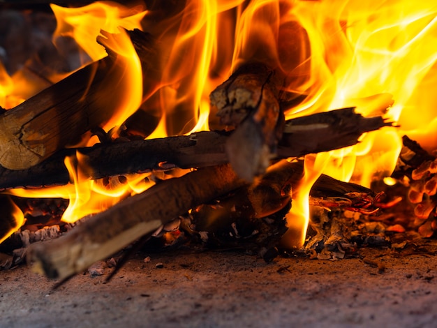 Brandhout branden in fel vuur