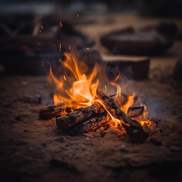 Brandhout verbranden in kampvuur 's nachts Selectieve aandacht