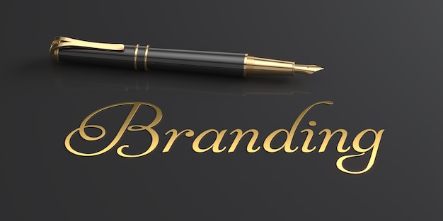 Branding concept, fountain pen with golden text