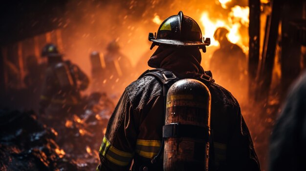 brandweerlieden gaan naar een brandend huis om een brand te blussen
