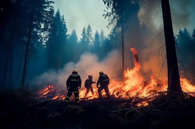 Brandweerlieden proberen een grootschalige bosbrand te blussen die AI Generated heeft