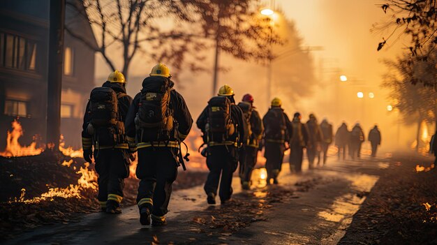 Foto brandweerlieden rennen naar de locatie van de brand.