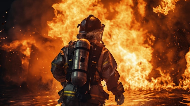Brandweerman die water en blusapparaat gebruikt om generatieve AI te bestrijden