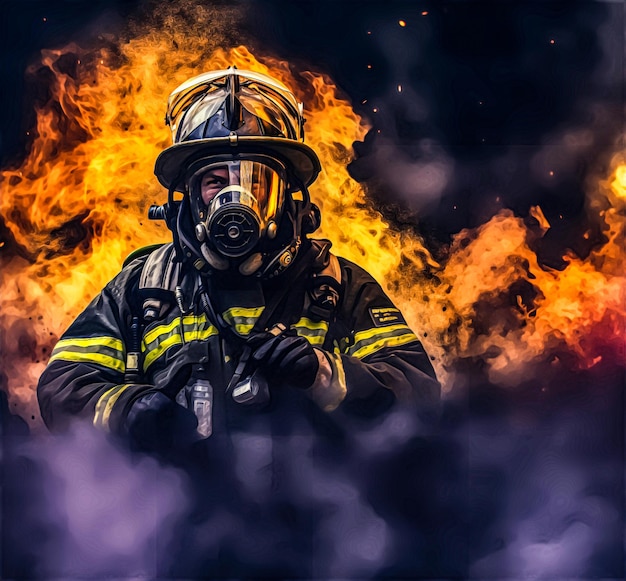 Brandweerman staat tussen rook en brandscène