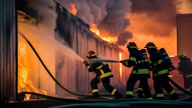 Brandweermannen die een brand bestrijden