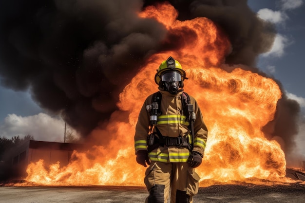 Brandweeropleiding bij een grote brand