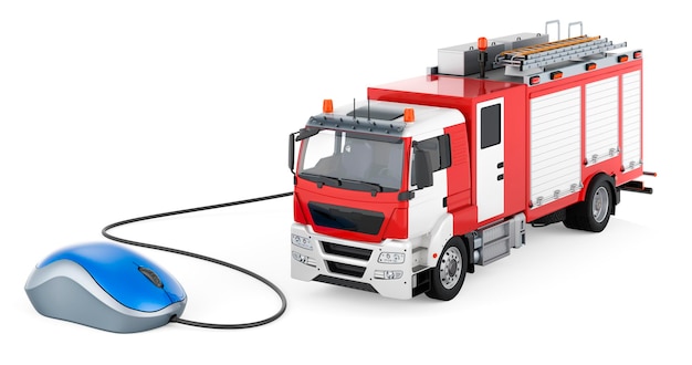 Brandweerwagen met computermuis 3D-rendering