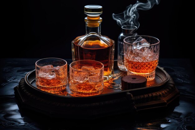 Foto brandy e whisky bevanda alcolica che serve relax intrattenimento notturno