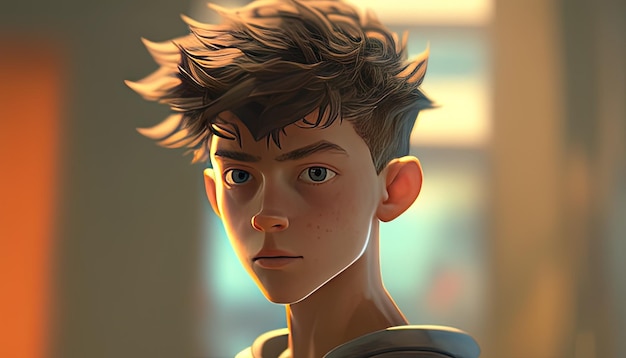 Brash hero a teenager with a cool haircut digital art illustration Generative AI