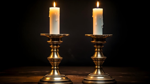 Brass candlestick holders with aged patina