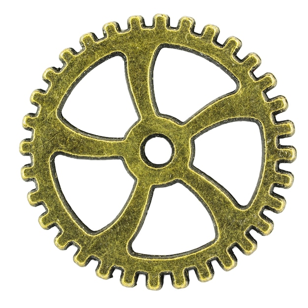 Brass cog wheels on isolated background