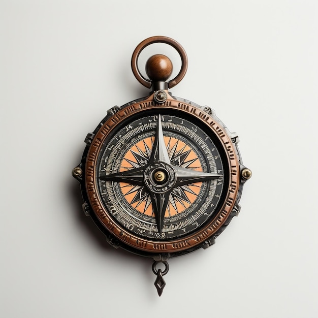 A brass compass on a white background AI