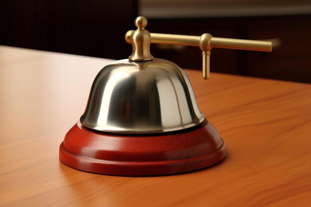 Photo a brass desk lamp with a red base that says  the number 4