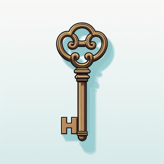 Brass Key on White Background AI Generated