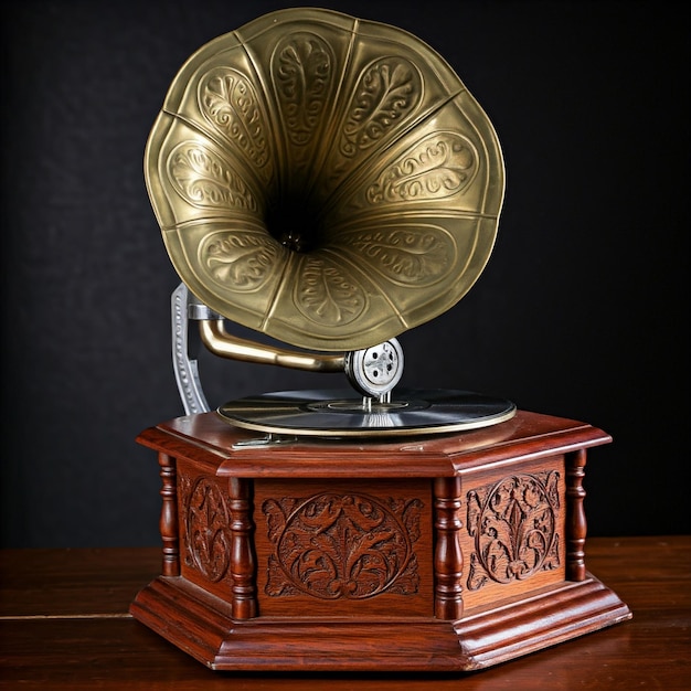 a brass record with a large gold disc on it