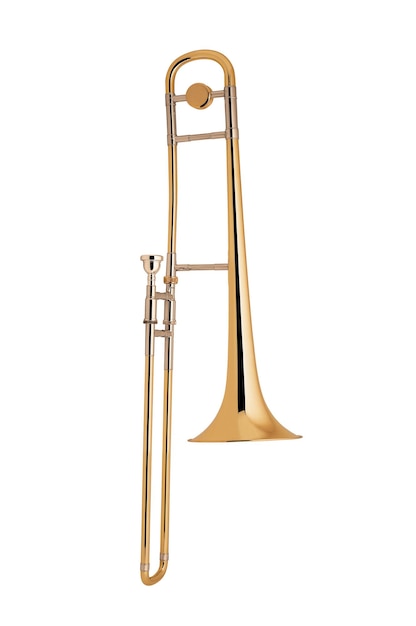 The brass trombone isolated on white