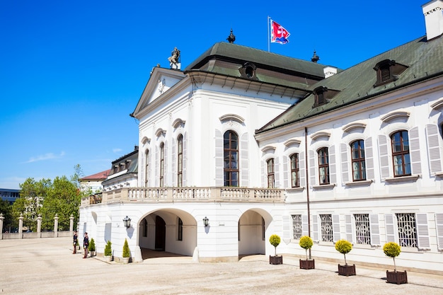 BRATISLAVA, SLOVAKIA - MAY 11, 2017: The Grassalkovich Palace is a palace and the residence of the president of Slovakia. Grassalkovich Palace is situated on Hodzovo Namestie square.