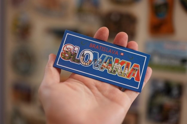 Bratislava Slovakia souvenir refrigerator magnet at hand