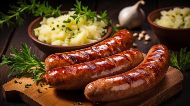 Bratwurst GermanStyle Sausages with Sauerkraut and Mustard