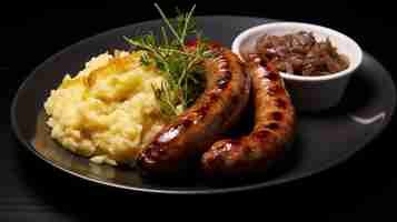 Photo bratwurst germanstyle sausages with sauerkraut and mustard