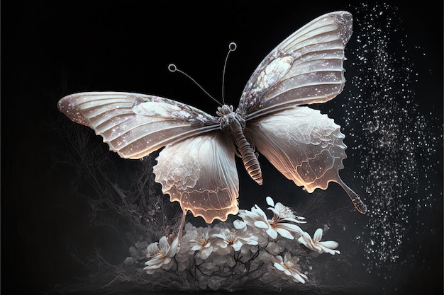 Braun butterfly with closed wings on a white flower