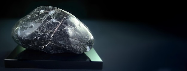 브라우니트 (Braunite) 는 검은색 배경에 있는 희귀한 귀중한 천연 돌로, 인공지능 (AI) 에 의해 생성된 헤더 배너 모입니다.