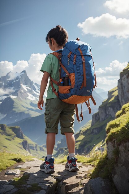 A brave and adventurous child with a backpack embarking on a journey