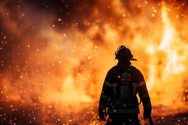 Brave Firefighter at Work Amidst Blazing Inferno