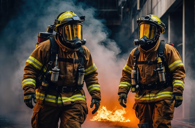 Brave firefighters combating intense flames