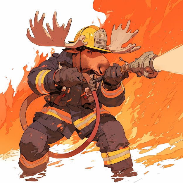 Brave Firefighting Moose in Action