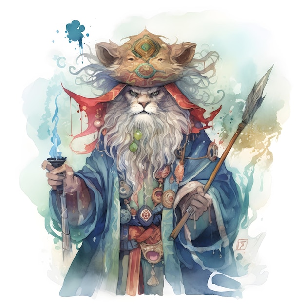 Brave mystical wizard lion ai generative illustration
