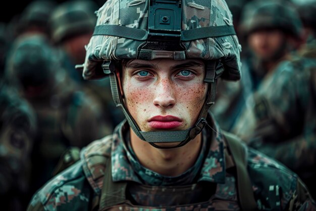 勇敢 な 兵士 軍事 的 な 力 と 団結 の 強力 な 肖像