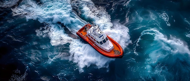 Braving the Storm Een eenzame reddingsboot op een turbulente zee Missie Concept Maritieme redding stormachtige zeeën Eenzame boot turbulente missie Heldhaftige acties