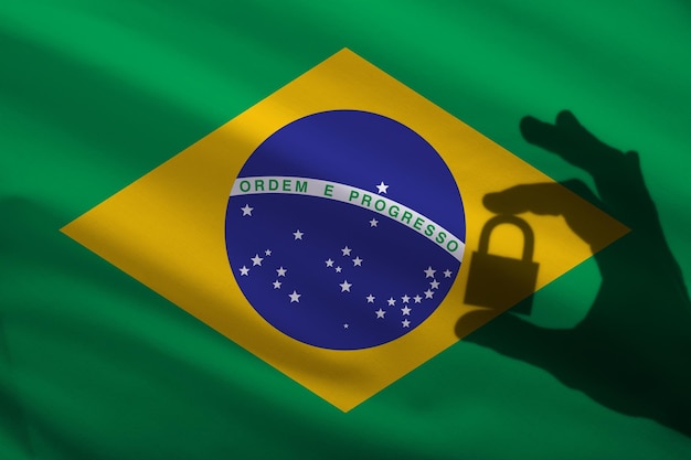 Photo brazil closed lock in the hand import and export of goods from the world market of trade