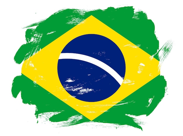 Photo brazil flag on abstract painted white stroke brush background